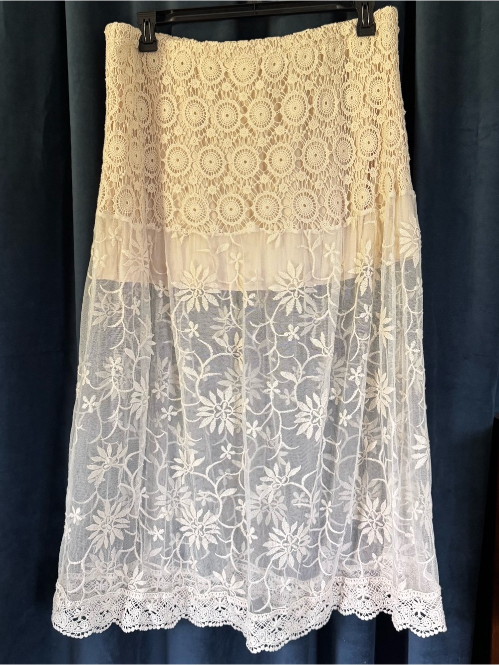 Upcycled Cream Lace Crochet Maxi Skirt Western Boho - Picture 5 of 8